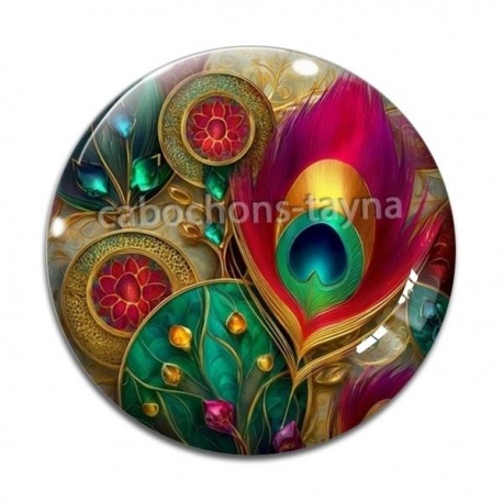 Cabochon Verre - plume de paon