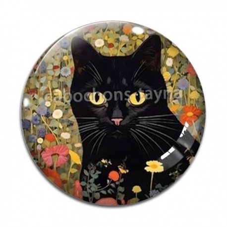 Cabochon Verre - chat noir