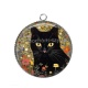 Pendentif Cabochon Argent - chat noir