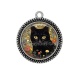 Pendentif Cabochon Argent - chat noir