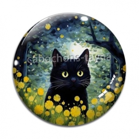 Cabochon Verre - chat noir