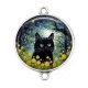 Connecteur Cabochon Argent - chat noir