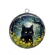 Pendentif Cabochon Argent - chat noir