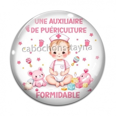 Cabochon Verre - une auxiliaire de puériculture formidable