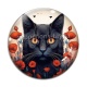 Cabochon Verre - chat noir coquelicot