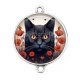 Connecteur Cabochon Argent - chat noir coquelicot