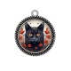 Pendentif Cabochon Argent - chat noir coquelicot
