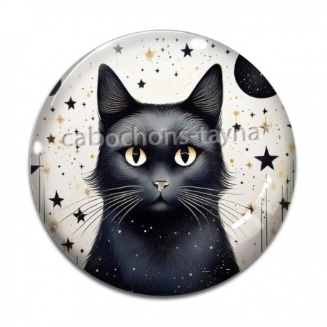 Cabochon Verre - chat noir cosmos