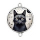 Connecteur Cabochon Argent - chat noir cosmos