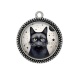Pendentif Cabochon Argent - chat noir cosmos