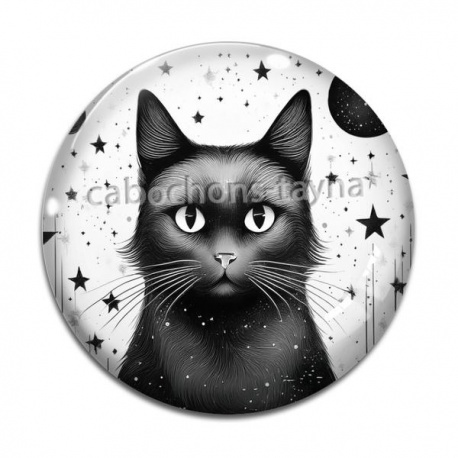 Cabochon Verre - chat noir cosmos
