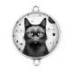 Connecteur Cabochon Argent - chat noir cosmos