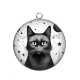 Pendentif Cabochon Argent - chat noir cosmos