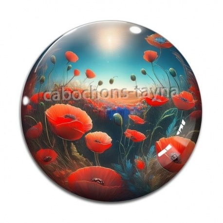 Cabochon Verre - coquelicot