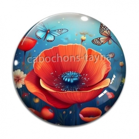 Cabochon Verre - coquelicot
