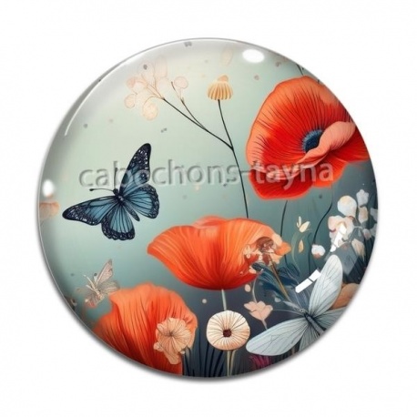 Cabochon Verre - coquelicot