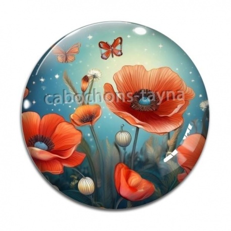 Cabochon Verre - coquelicot