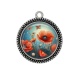 Pendentif Cabochon Argent - coquelicot