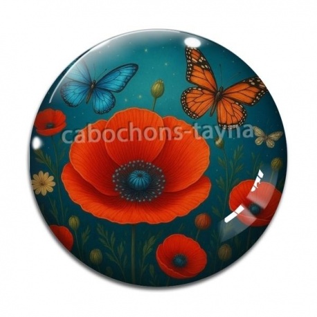 Cabochon Verre - coquelicot