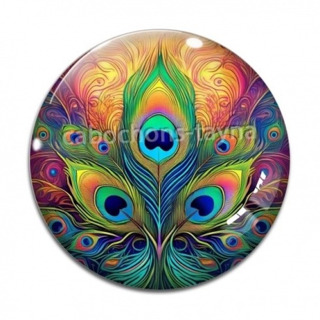 Cabochon Verre - plume de paon