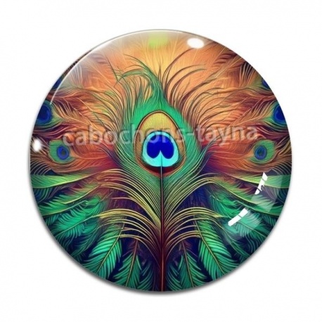 Cabochon Verre - plume de paon