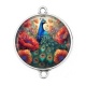 Connecteur Cabochon Argent - paon coquelicot