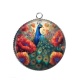 Pendentif Cabochon Argent - paon coquelicot