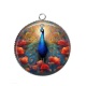 Pendentif Cabochon Argent - paon coquelicot