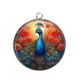 Pendentif Cabochon Argent - paon coquelicot