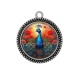 Pendentif Cabochon Argent - paon coquelicot