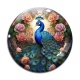 Cabochon Verre - paon avec fleur rose
