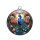 Pendentif Cabochon Argent - paon avec fleur rose