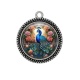 Pendentif Cabochon Argent - paon avec fleur rose