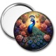 Miroir de poche - paon avec fleur rose