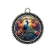 Pendentif Cabochon Argent - paon avec fleur rose