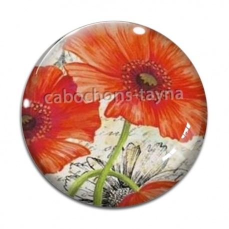 Cabochon Verre - coquelicot