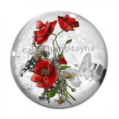 Cabochon Verre - coquelicot