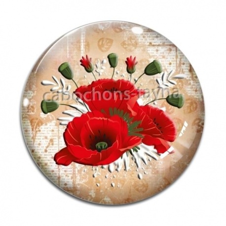 Cabochon Verre - coquelicot