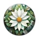 Cabochon Verre - fleur ton blanche et vert