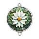 Connecteur Cabochon Argent - fleur ton blanche et vert