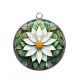 Pendentif Cabochon Argent - fleur ton blanche et vert