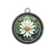 Pendentif Cabochon Argent - fleur ton blanche et vert
