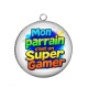 Pendentif Cabochon Argent - mon parrain c'est un super gamer