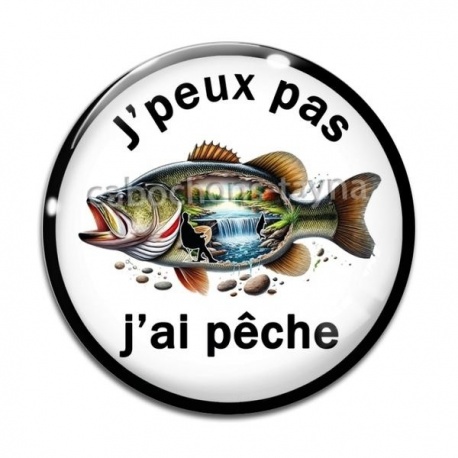 Cabochon Verre - j'peux pas j'ai pêche