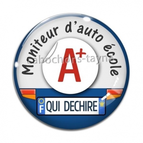 Cabochon Verre - moniteur d'auto école qui déchire