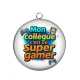 Pendentif Cabochon Argent - mon collègue c'est un super gamer