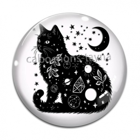 Cabochon Verre - chat noir cosmos