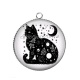 Pendentif Cabochon Argent - chat noir cosmos