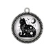 Pendentif Cabochon Argent - chat noir cosmos