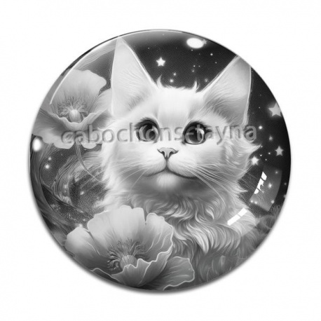 Cabochon Verre - chat fleur